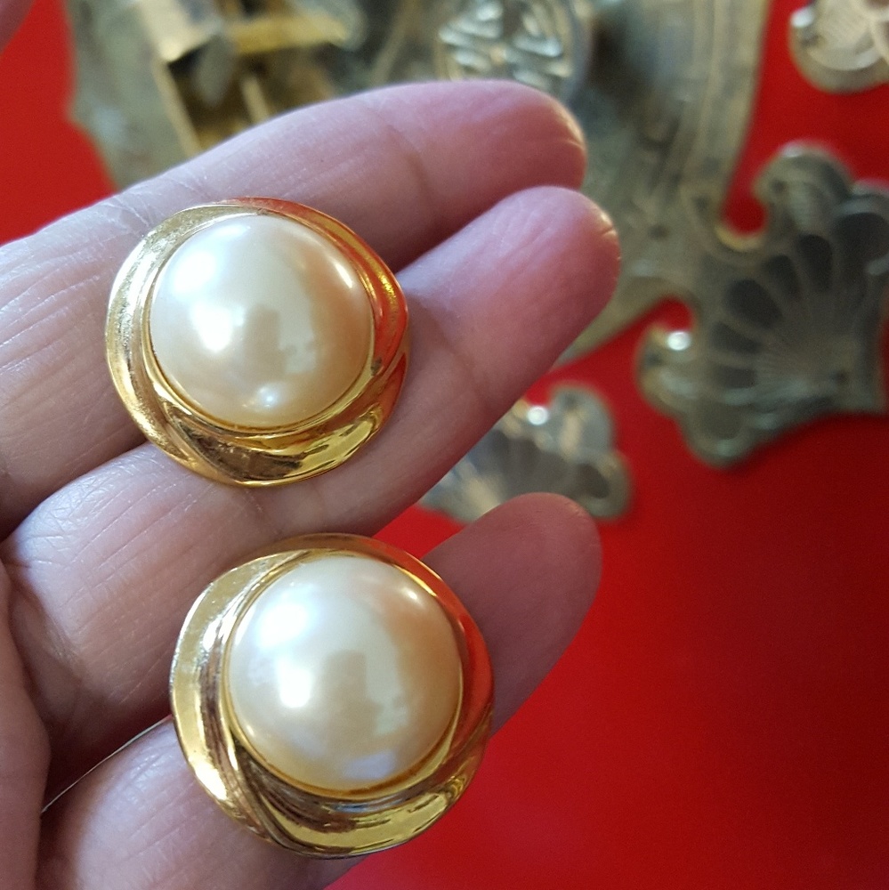 Napier Classic Pearl and Gold Clip Earrings